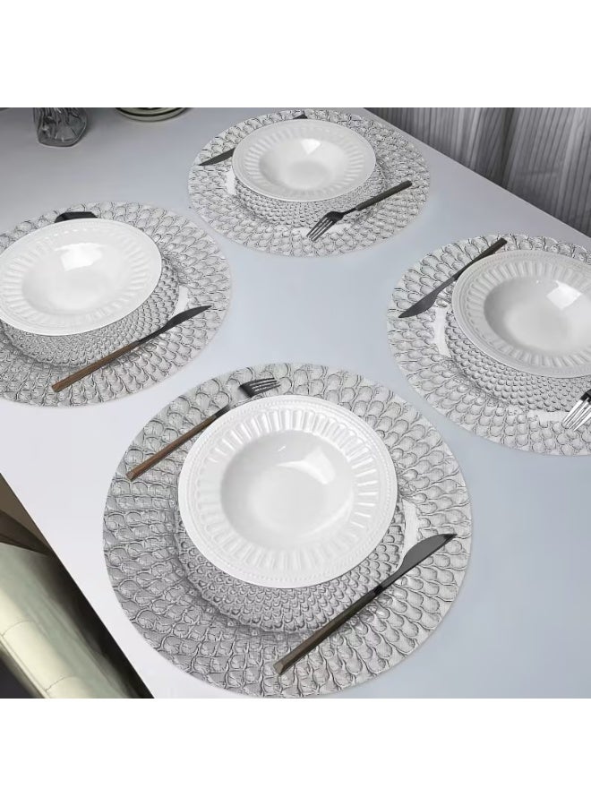Christmas Round Placemats Set of 4 2D Glass Charger Print Polyester Table Mats - Image 5